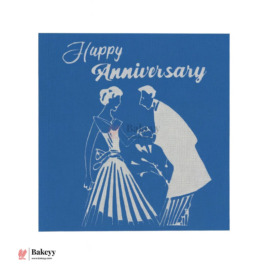 Happy Anniversary" Mesh Stencil – Vintage Couple Design | 13x11cm
