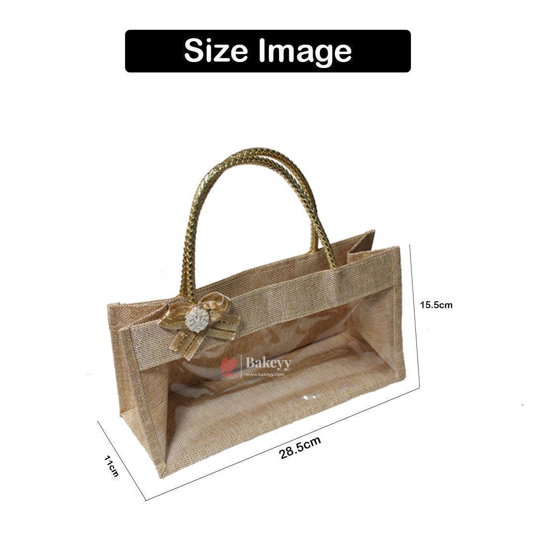 Fancy Jute Bag With Handle | Printed Potli Jute Bag | Window Jute Bag | Gift Return Gifts Bags | - Bakeyy.com - India - Fancy Jute Bag With Handle | Printed Potli Jute Bag | Window Jute Bag | Gift Return Gifts Bags | - Default Title