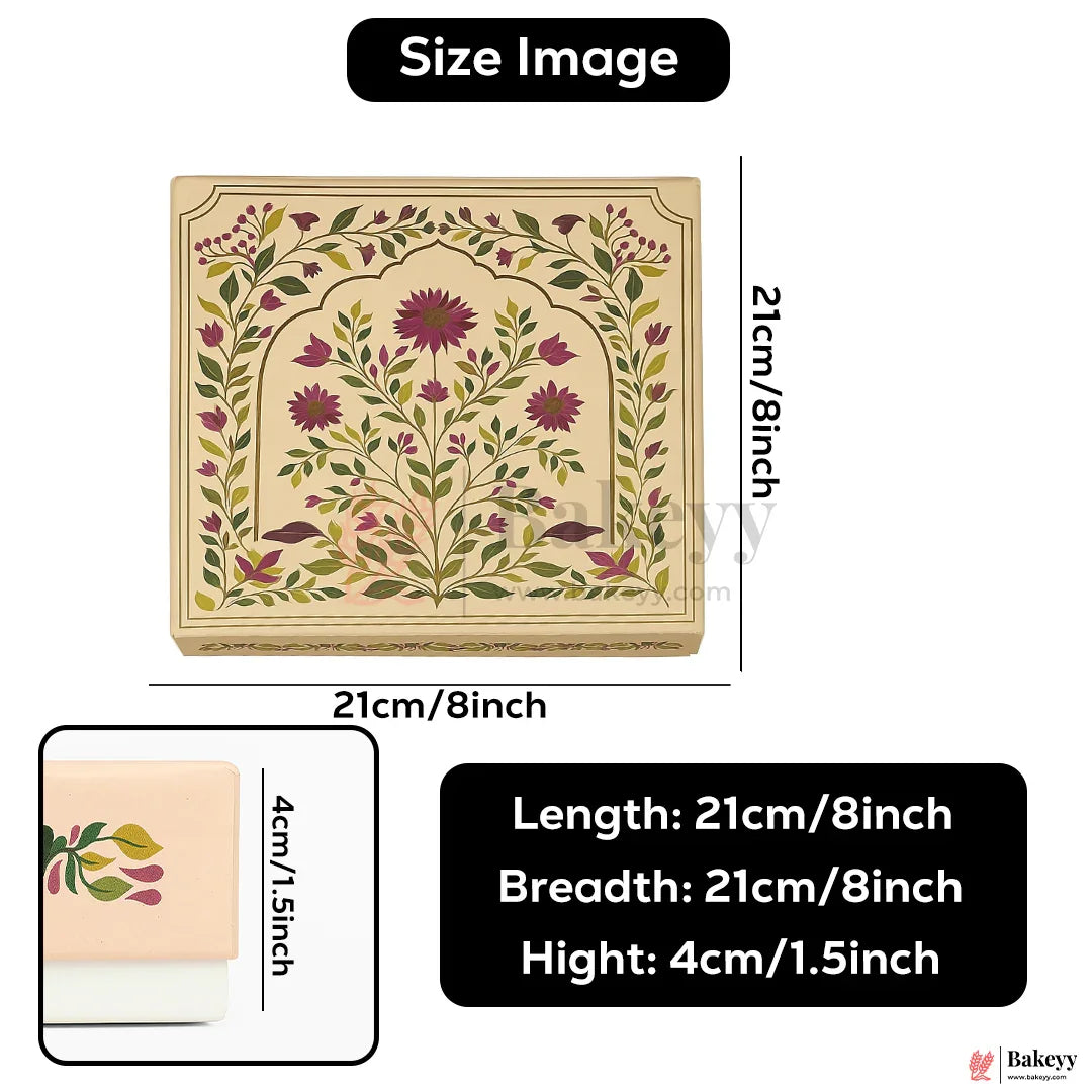 8x8x1.5 inch | Elegant Floral Squire 16 Cavity Gift Sweet Box| Pink & Gold Accents 1 Piece