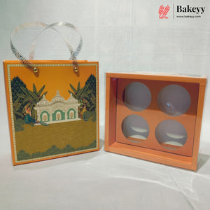 Traditional Printed Gift Hamper Boxes Set of 3 with Transparent Handle & Jar Compartments | Elegant Gift Packaging | Pack of