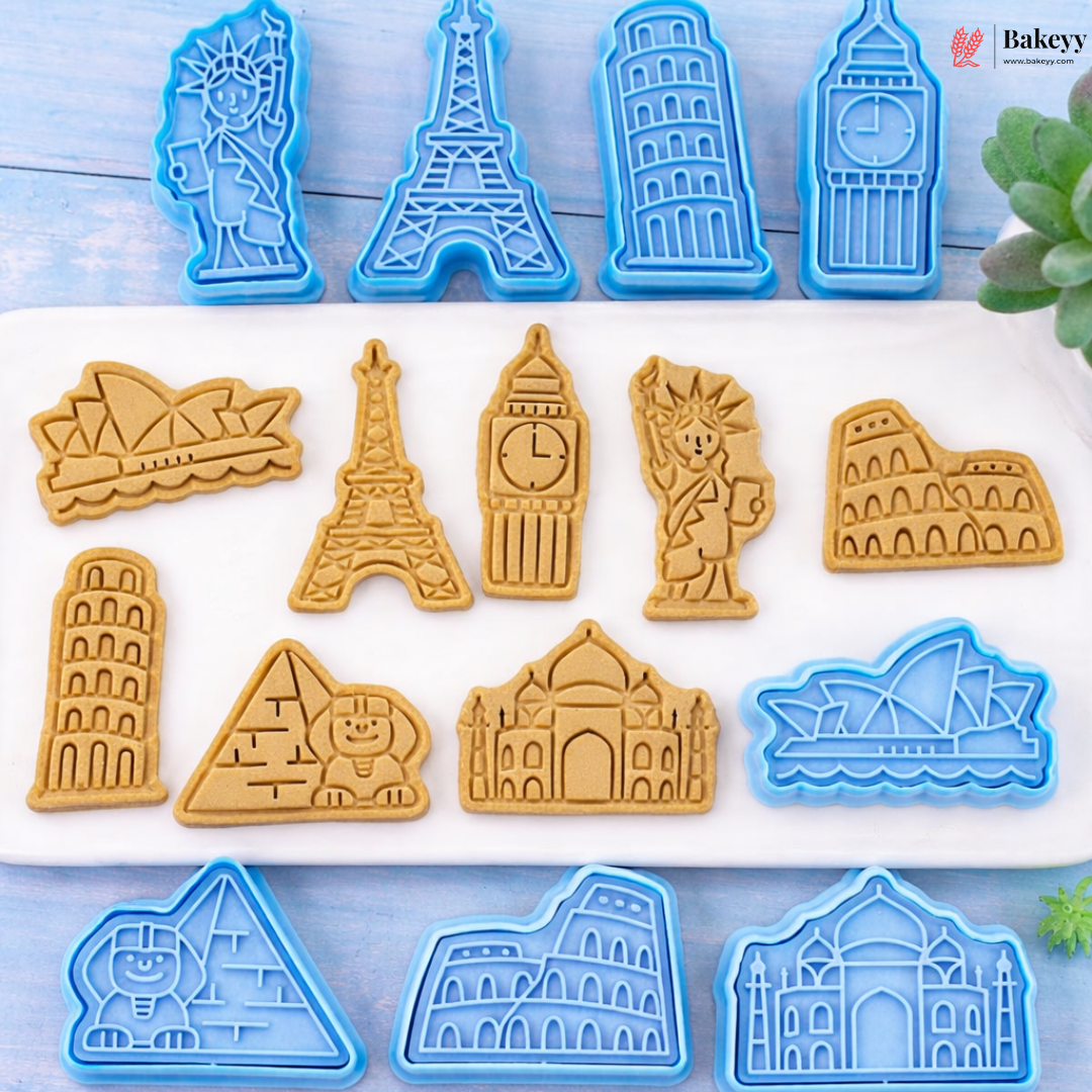 Global Wonders & Iconic Landmark Cookie Cutter & Embosser Set| 8 Piece | Pack of 1