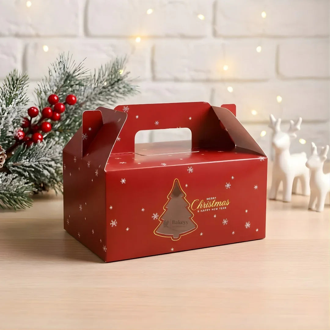 Christmas Hamper Box with Handle | Festive Gifting Box | Premium Holiday Packaging | Pack of 25 - Bakeyy.com - India - Christmas Hamper Box with Handle | Festive Gifting Box | Premium Holiday Packaging | Pack of 25 - Small 400.00