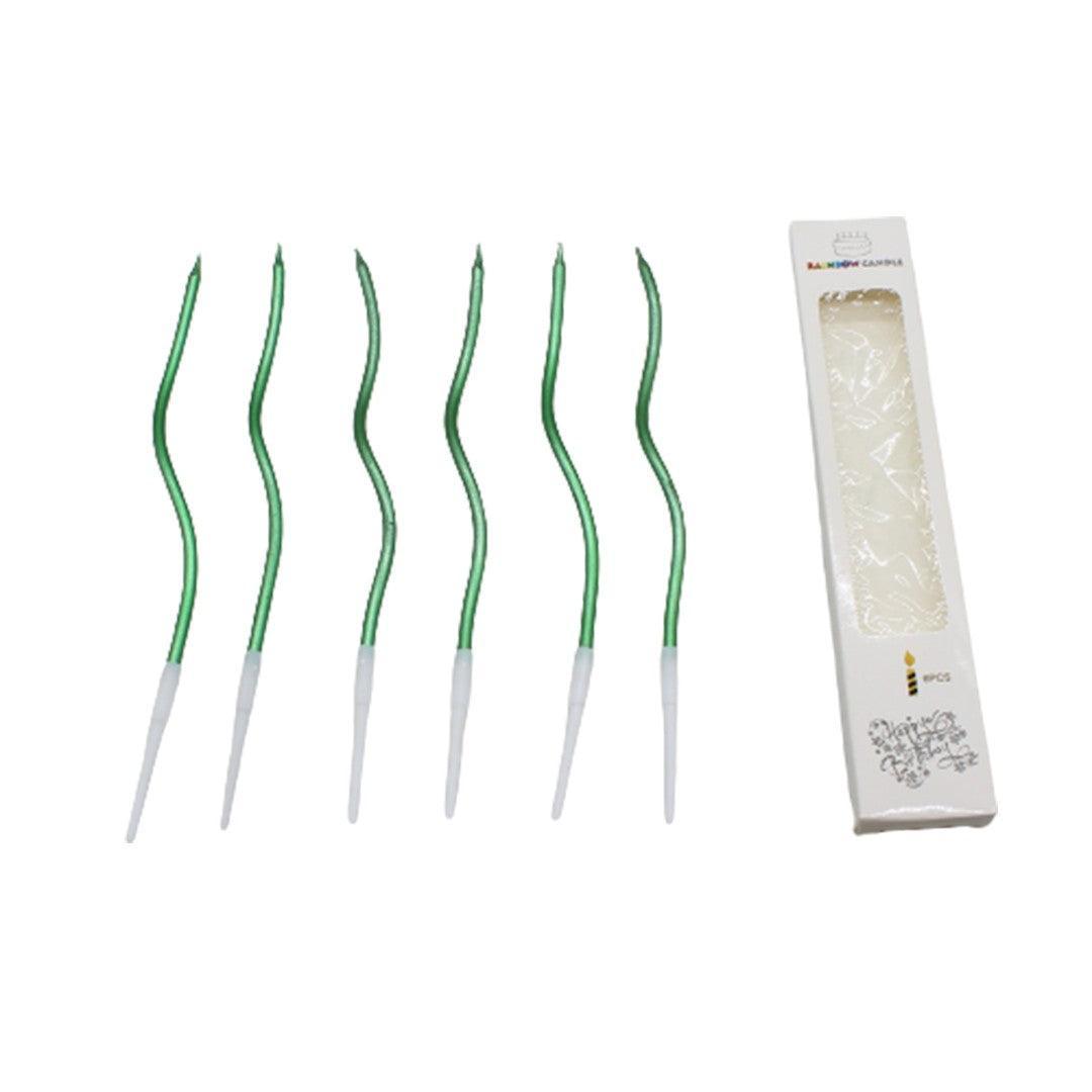 Twisty Metallic Spiral Candles Green | 6pcs | For Birthday, Baby Shower, Wedding Party & Cake Decoration - Bakeyy.com - India - Twisty Metallic Spiral Candles Green | 6pcs | For Birthday, Baby Shower, Wedding Party & Cake Decoration - Default Title