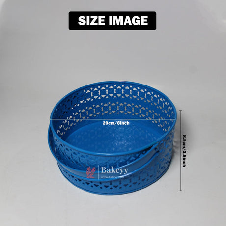 Hamper Basket For Gifting Round | Elegant & Durable Blue Metal Hamper Basket with Handle | Blue Colour - Bakeyy.com - India - Hamper Basket For Gifting Round | Elegant & Durable Blue Metal Hamper Basket with Handle | Blue Colour - Default Title