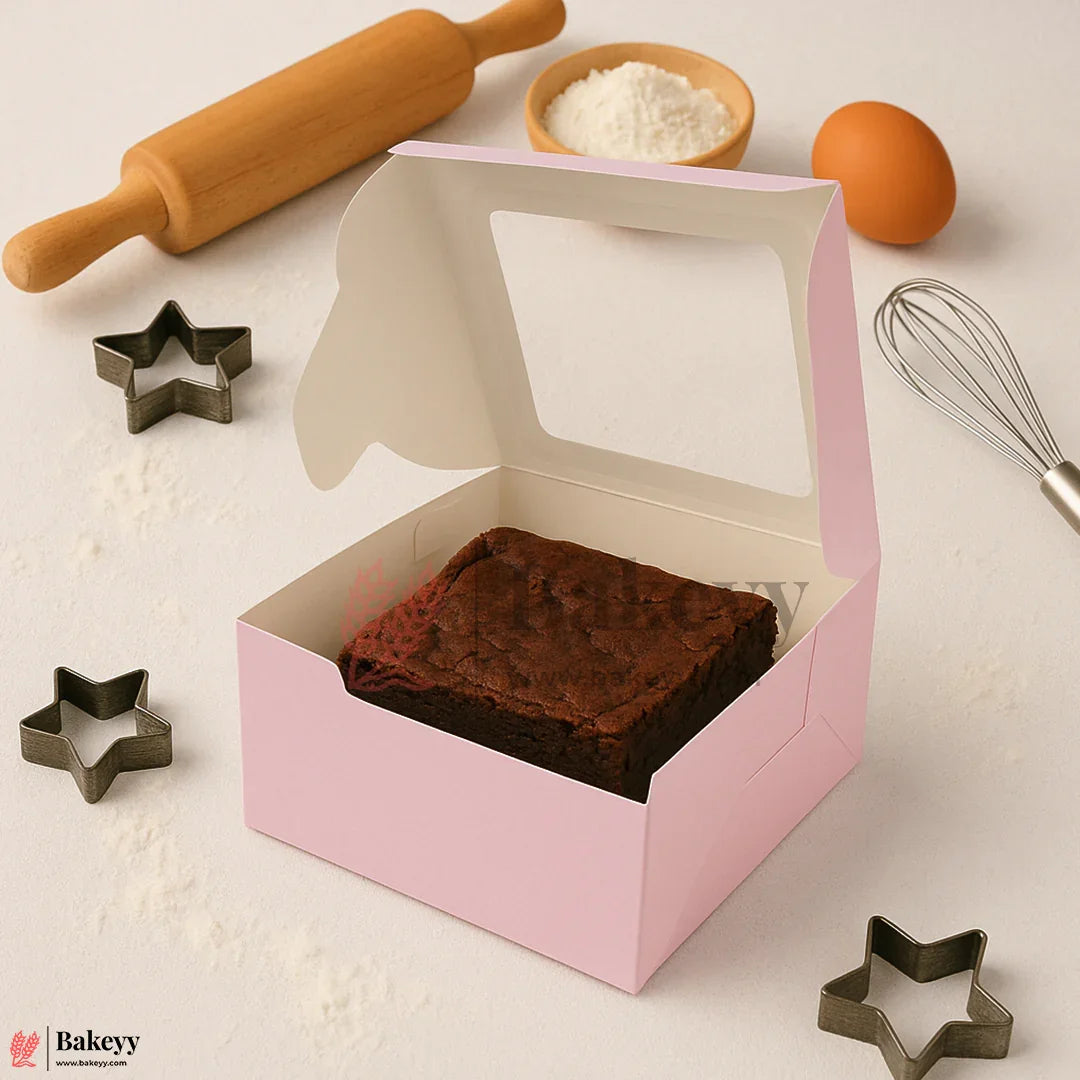 3x3x2 inch | 1 Brownie Box with Window – Pink | cookie packaging box | cookie box with clear window | Gift box | Pack of 50