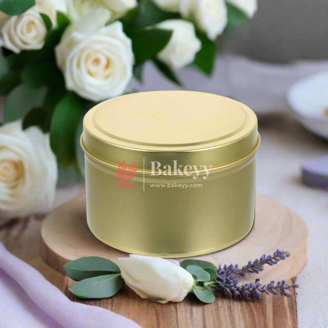 Gold Round Metal Candle Tin with Lid - Elegant Candle Storage and Display |Pack Of 15 | - Bakeyy.com - India - Gold Round Metal Candle Tin with Lid - Elegant Candle Storage and Display |Pack Of 15 | - Small