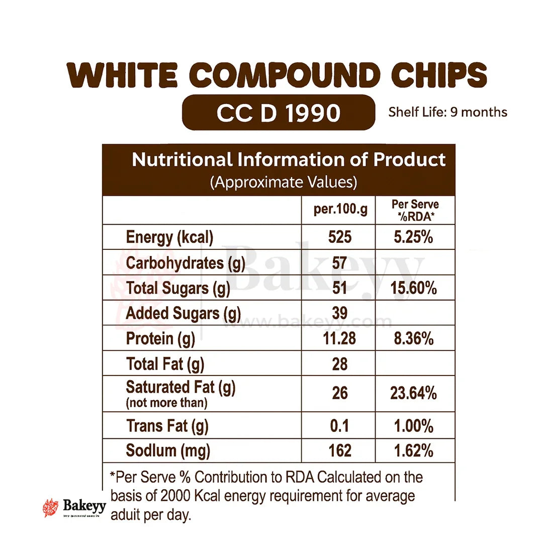 Morde White Compound Chips 500g – Smooth & Creamy Baking Chips for Cakes, Muffins, Desserts & Decoration