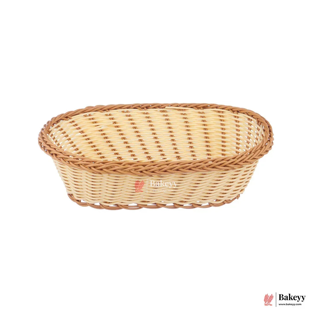Oval Rustic Woven Storage & Serving Basket | Natural Finish | 1 Piece - Bakeyy.com - India - Oval Rustic Woven Storage & Serving Basket | Natural Finish | 1 Piece - Small