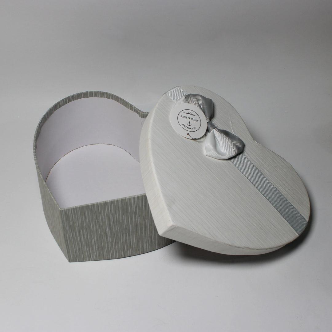 Grey And White Valentine Gift Box | Valentine Gift | Heart Shape Gift Box with Ribbon - Bakeyy.com - India - Grey And White Valentine Gift Box | Valentine Gift | Heart Shape Gift Box with Ribbon - Large