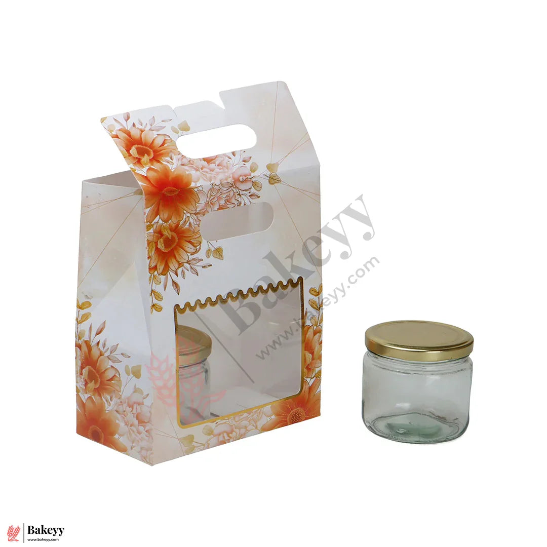 Premium Floral Window Gift Box with Handle | 7 x 3.75 x 8 Inches | Elegant Packaging Box for Jars, Hampers & Festive Gifting | Pack Of 10