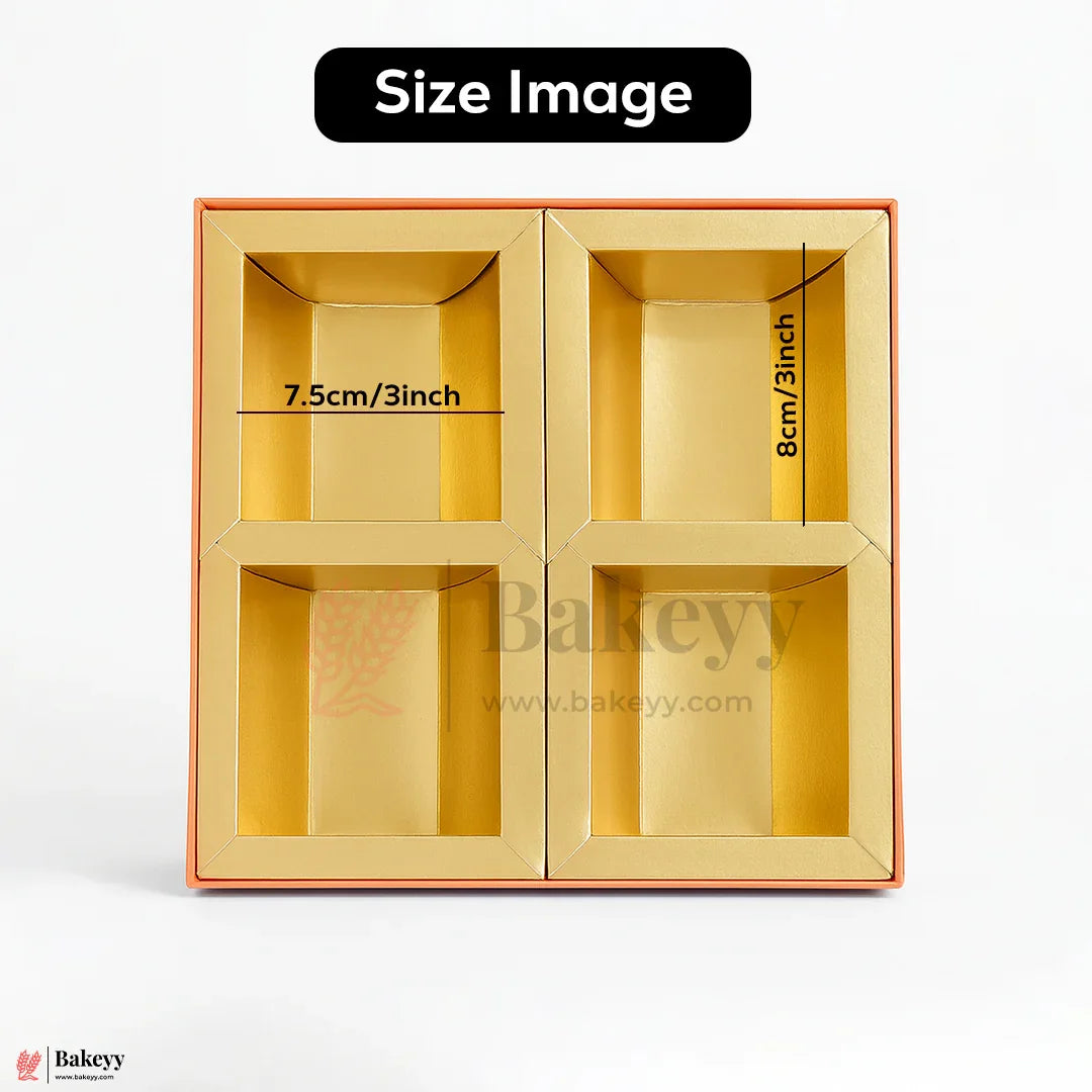 4 Cavity | Rigid Dry Fruit Box | Elegant Festive Hamper Box with Window Lid | Elegant Floral Design | Pack Of 1