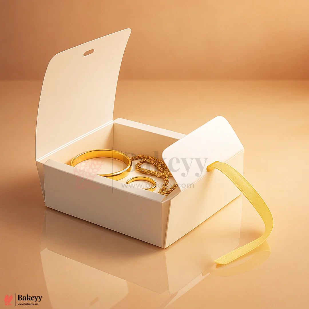 4.5x4.5x2 inch Premium Silver Square Gift Box with Golden Ribbon| Pack of 10