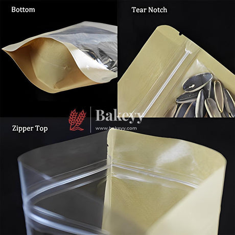 1Kg|26x18Cm| Premium Stand-Up Kraft Pouch With Full Window | Resealable, Durable & Food-Safe Packaging - Bakeyy.com - India - 1Kg|26x18Cm| Premium Stand-Up Kraft Pouch With Full Window | Resealable, Durable & Food-Safe Packaging - Pack Of 100