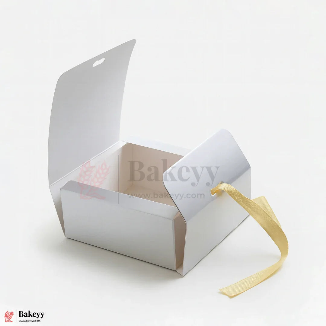4.5x4.5x2 inch Premium Silver Square Gift Box with Golden Ribbon| Pack of 10