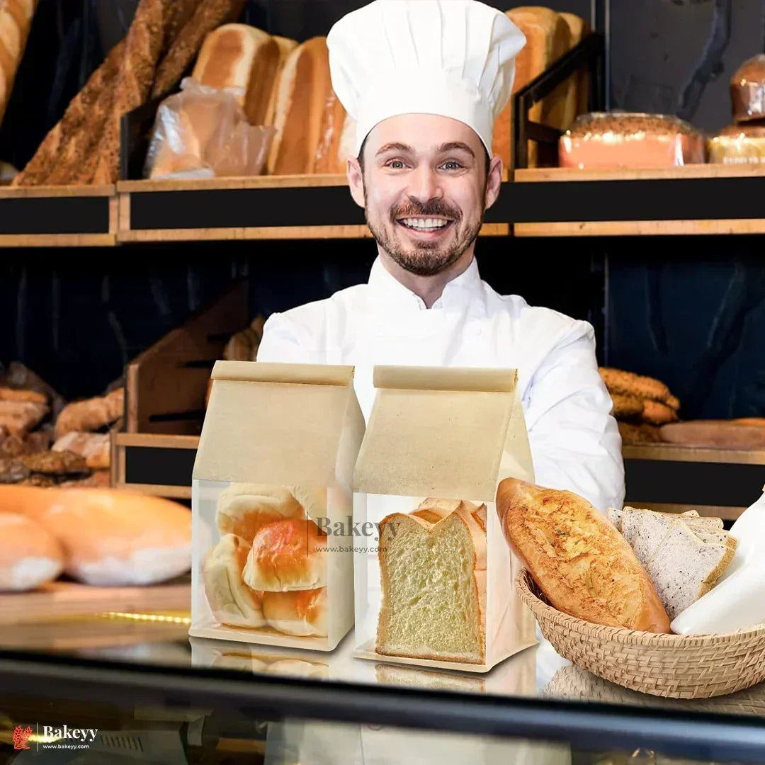 Kraft Bread Bags with Transparent Window – Food-Grade & Stylish | Kraft Paper Pouches for Fresh Bakes | Baked Foods Packaging Storage | Pack Of 50 - Bakeyy.com - India - Kraft Bread Bags with Transparent Window – Food-Grade & Stylish | Kraft Paper Pouches for Fresh Bakes | Baked Foods Packaging Storage | Pack Of 50 - 13x28x10Cm