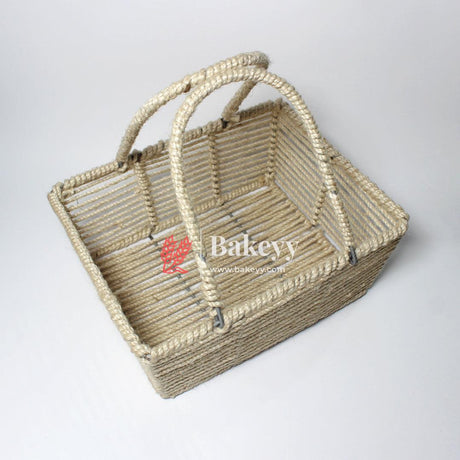 Decorative Jute Metal Hamper Basket For Gifting | Handmade Basket with Handles - Bakeyy.com - India - Decorative Jute Metal Hamper Basket For Gifting | Handmade Basket with Handles - Default Title