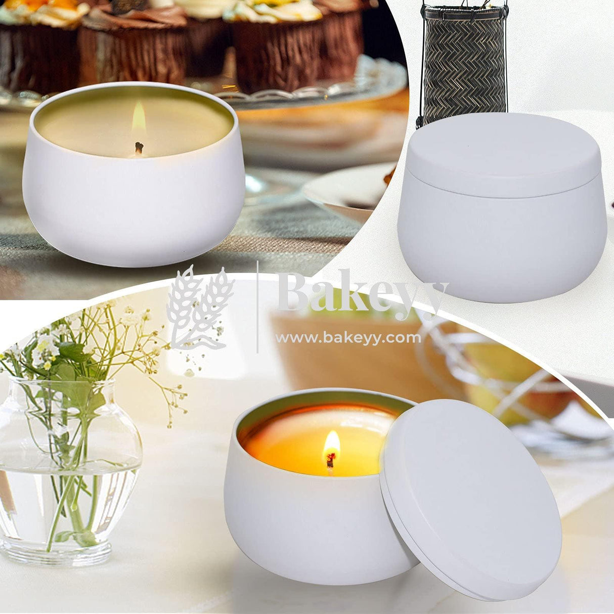 White Candle Tin Box | Empty Decorative Tin Box | Chocolate Box | Candy Box | Gift Box | Pack Of 8 - Bakeyy.com - India - White Candle Tin Box | Empty Decorative Tin Box | Chocolate Box | Candy Box | Gift Box | Pack Of 8 - Pack of 8