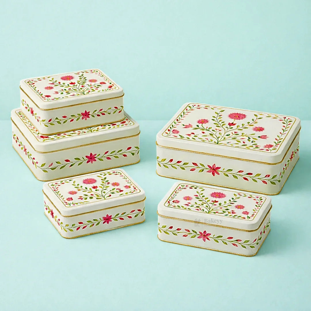 Premium Elegant Floral Tin Box – Pink & Gold Accents| Pack of 1