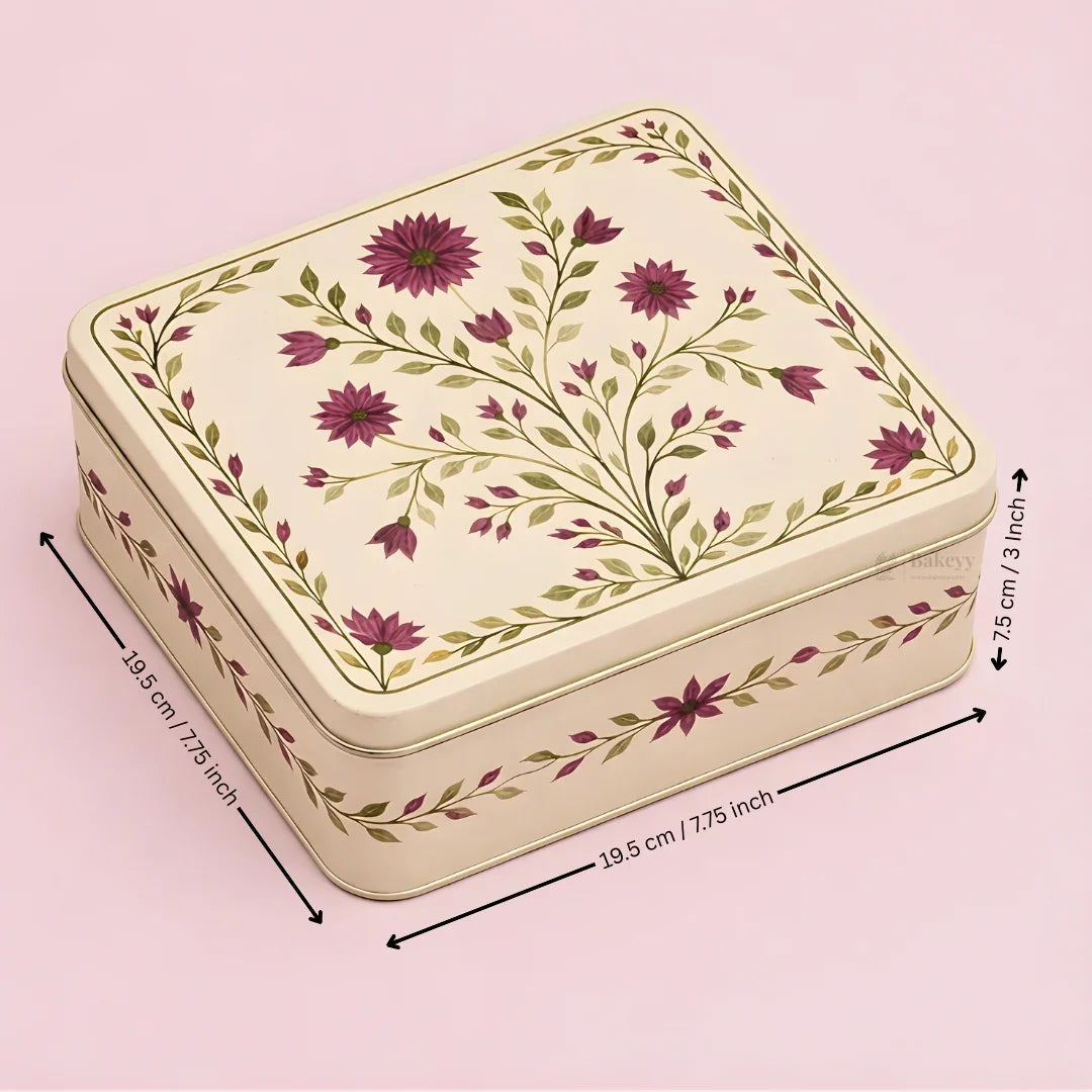 Premium Elegant Floral Tin Box – Pink & Gold Accents| Pack of 1