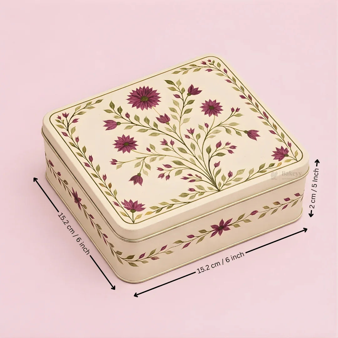 Premium Elegant Floral Tin Box – Pink & Gold Accents| Pack of 1