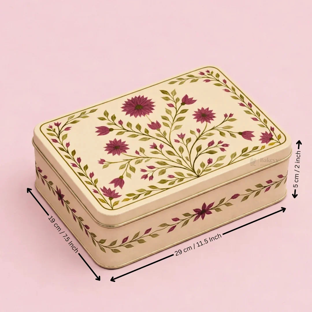 Premium Elegant Floral Tin Box – Pink & Gold Accents| Pack of 1