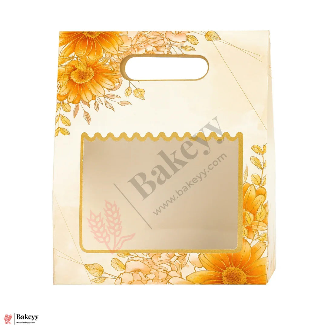 Premium Floral Window Gift Box with Handle | 7 x 3.75 x 8 Inches | Elegant Packaging Box for Jars, Hampers & Festive Gifting | Pack Of 10