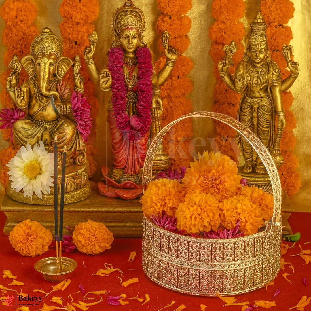 Elegant Silver Plated Metal Basket |Premium Gifting & Serving Accessory| for Weddings, Festivals & Special Occasions - Bakeyy.com - India - Elegant Silver Plated Metal Basket |Premium Gifting & Serving Accessory| for Weddings, Festivals & Special Occasions - 6 inch