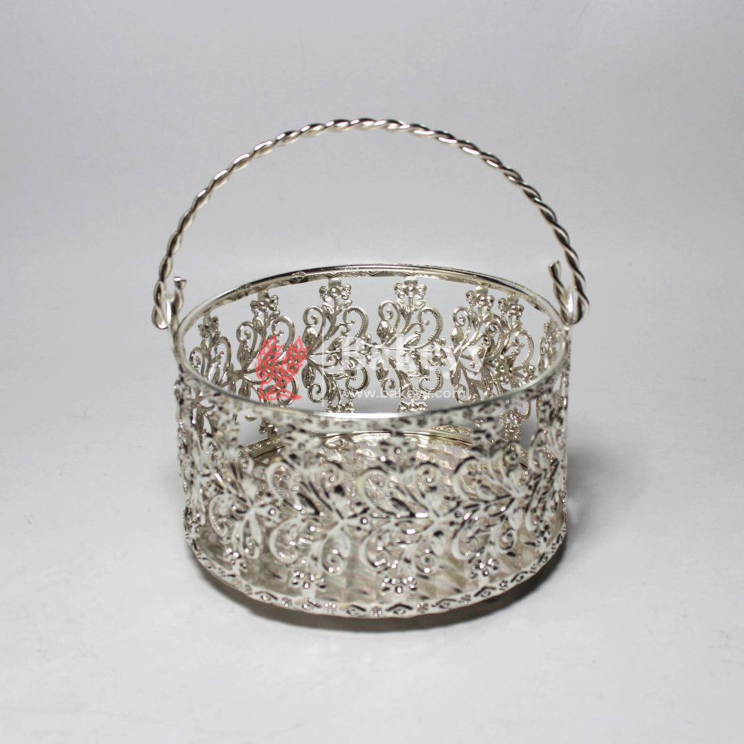 5 inch Royal Silver Metal Basket | Elegant Serving & Gifting Accessory | Gift Baskets For Dry Fruits ,Gift Hampers, Return Gift For Wedding, Anniversary, Birthday, House Warming - Bakeyy.com - India - 5 inch Royal Silver Metal Basket | Elegant Serving & Gifting Accessory | Gift Baskets For Dry Fruits ,Gift Hampers, Return Gift For Wedding, Anniversary, Birthday, House Warming - Default Title