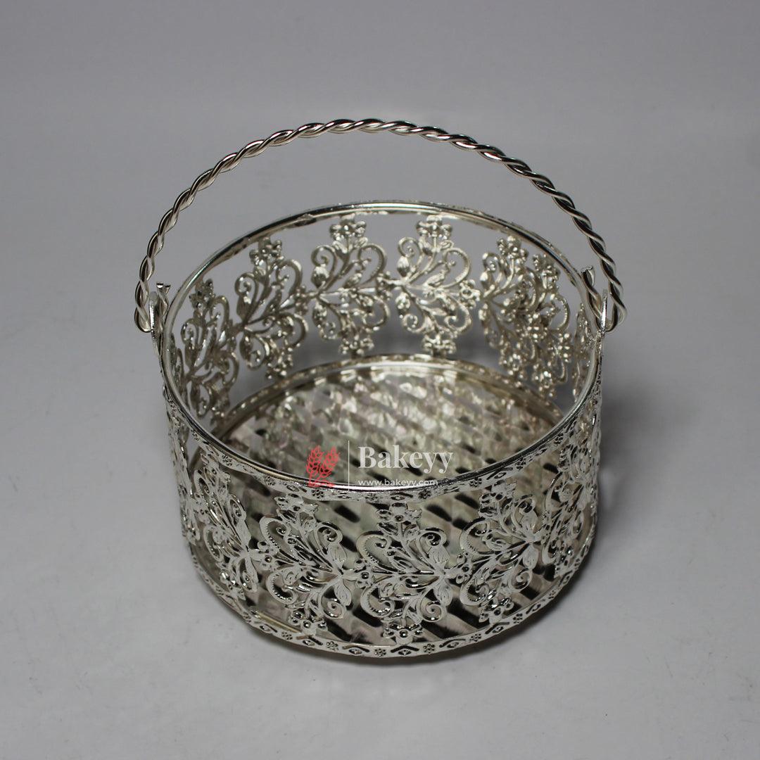 5 inch Royal Silver Metal Basket | Elegant Serving & Gifting Accessory | Gift Baskets For Dry Fruits ,Gift Hampers, Return Gift For Wedding, Anniversary, Birthday, House Warming - Bakeyy.com - India - 5 inch Royal Silver Metal Basket | Elegant Serving & Gifting Accessory | Gift Baskets For Dry Fruits ,Gift Hampers, Return Gift For Wedding, Anniversary, Birthday, House Warming - Default Title