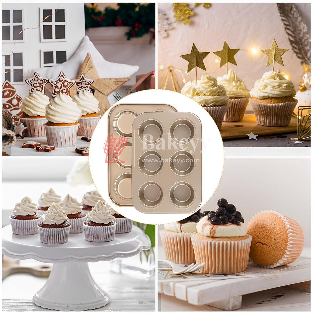 6 Slot Tray Cup Muffin Pan Tins Mould | Baking Cupcake | Non-Stick Mould | Reusable Tray Pan Mould | Non-Stick (Chrome Gold) - Bakeyy.com - India - 6 Slot Tray Cup Muffin Pan Tins Mould | Baking Cupcake | Non-Stick Mould | Reusable Tray Pan Mould | Non-Stick (Chrome Gold) - Default Title