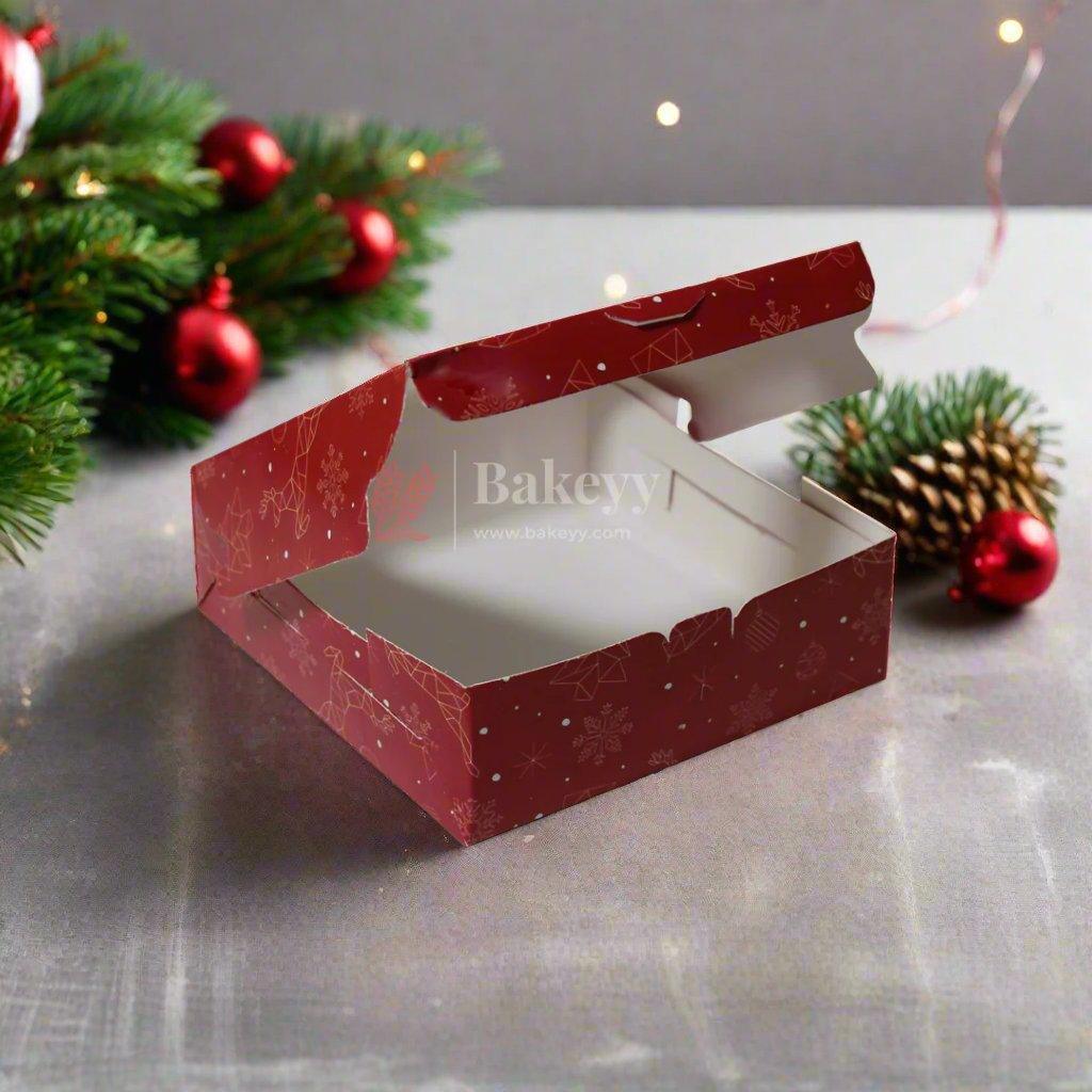 4 Brownie Box Christmas Red | With Window - Bakeyy.com - India - 4 Brownie Box Christmas Red | With Window - Pack of 10