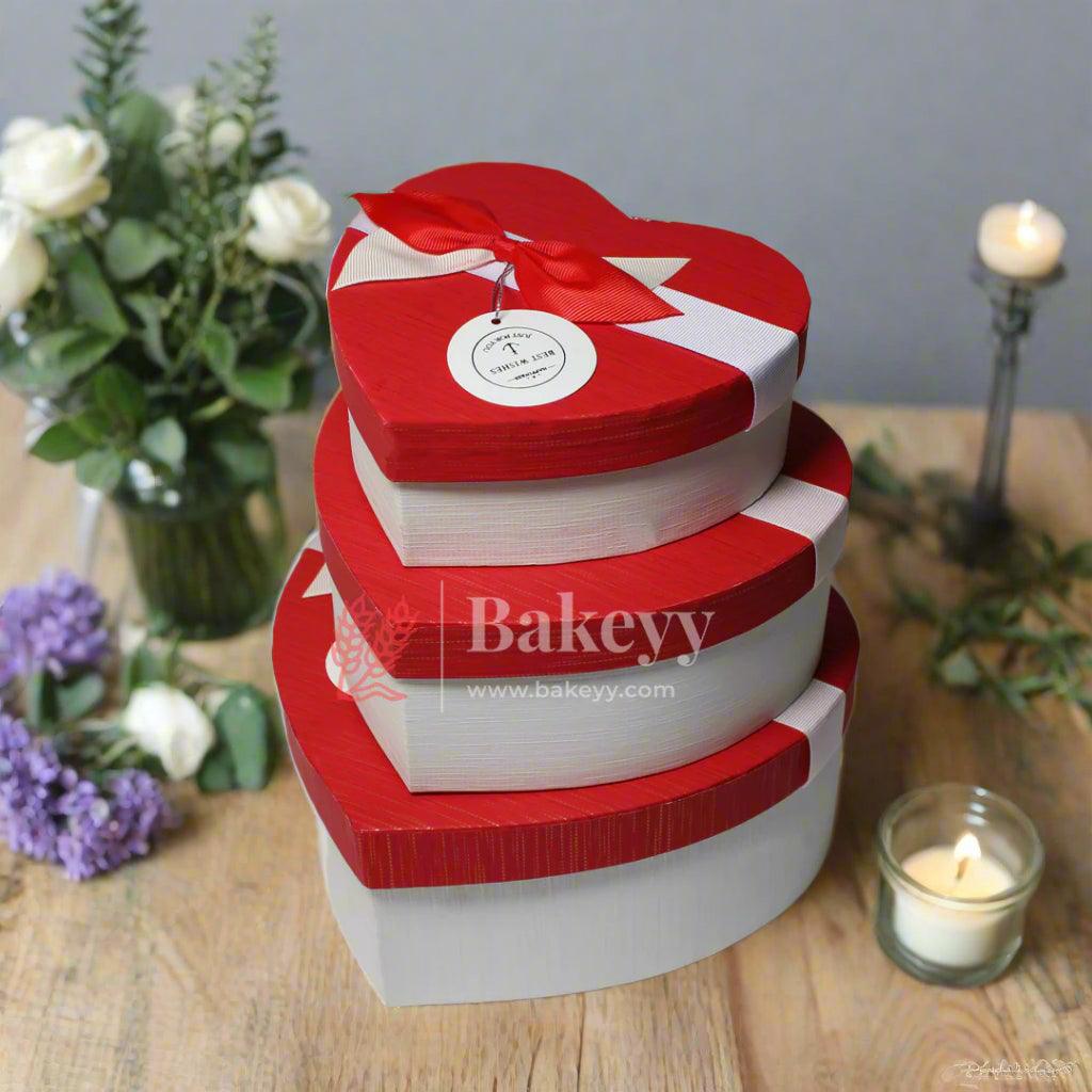 Red And White Valentine Gift Box | Valentine Gift | Heart Shape Gift Box with Ribbon - Bakeyy.com - India - Red And White Valentine Gift Box | Valentine Gift | Heart Shape Gift Box with Ribbon - Large