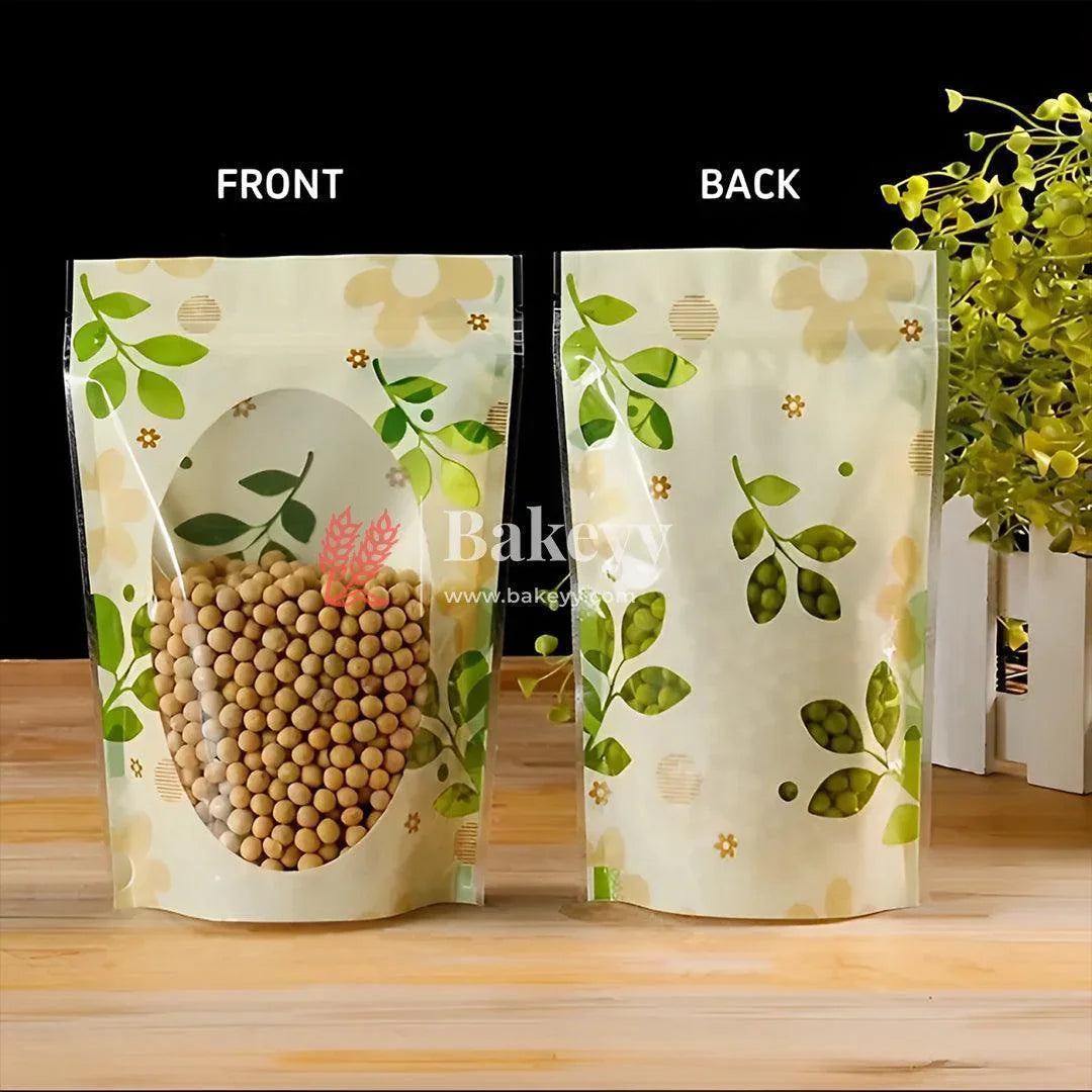 1Kg |25.5x18Cm| Floral Design Stand-Up Pouches with Clear Window - Bakeyy.com - India - 1Kg |25.5x18Cm| Floral Design Stand-Up Pouches with Clear Window - Pack Of 100