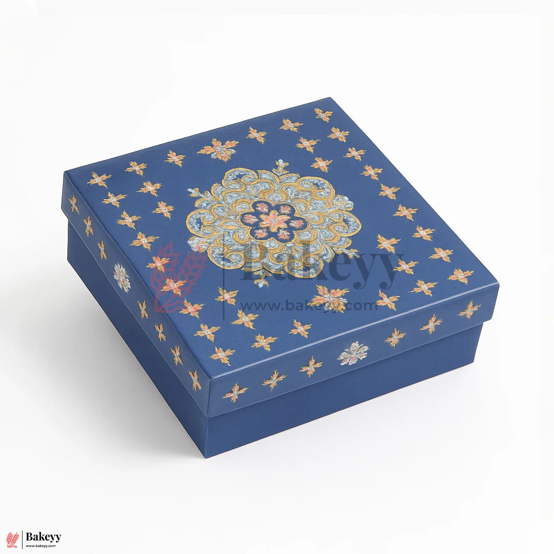 One Kg Sweet Box | 10.5x7.5x1.5 Inch | Premium Blue Festive Sweet Box with Golden Base | Rigid Sweet Box with Golden Interior | 1 Piece