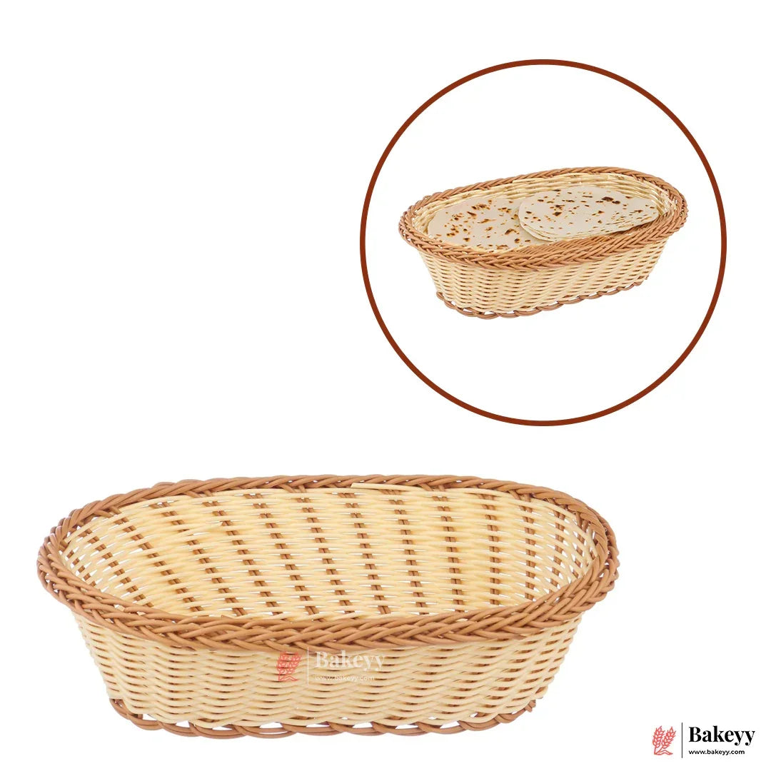 Oval Rustic Woven Storage & Serving Basket | Natural Finish | 1 Piece - Bakeyy.com - India - Oval Rustic Woven Storage & Serving Basket | Natural Finish | 1 Piece - Small
