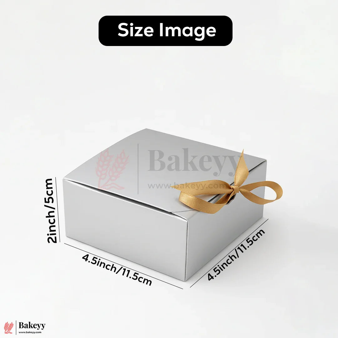 4.5x4.5x2 inch Premium Silver Square Gift Box with Golden Ribbon| Pack of 10