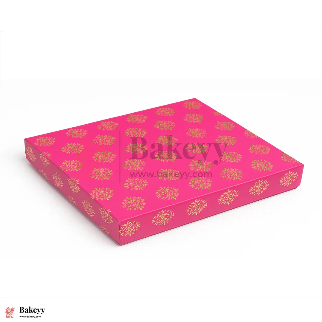 One Kg Sweet Box | 10.5x7.5x1.5 Inch |  Royal Pink & Gold Sweet Box with Golden Tray 1 Piece