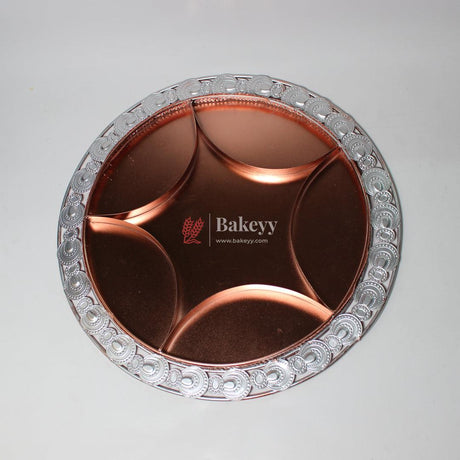 36 cm Decorative Serving Tray |Luxurious Round Elegant Rose Gold & Silver-Plated Partition Platter| Metal Dry Fruit Tray - Bakeyy.com - India - 36 cm Decorative Serving Tray |Luxurious Round Elegant Rose Gold & Silver-Plated Partition Platter| Metal Dry Fruit Tray - Default Title