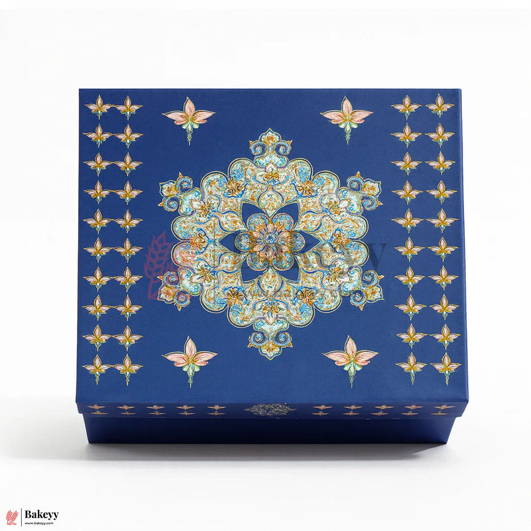 One Kg Sweet Box | 10.5x7.5x1.5 Inch | Premium Blue Festive Sweet Box with Golden Base | Rigid Sweet Box with Golden Interior | 1 Piece