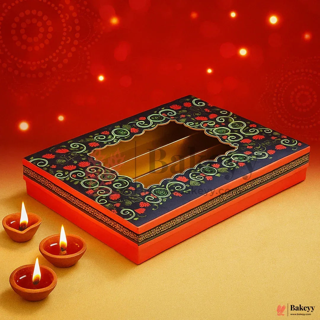 500 Gm Sweet Box | 7.5x6x1.5 Inch | Premium Decorative Dry Fruit & Sweet Box – 3 Removable Compartment Gift Packaging | 1 Piece