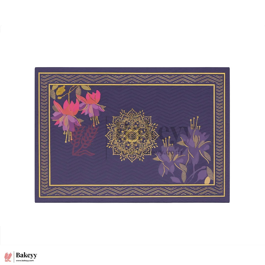 One Kg Sweet Box | 10.5x7.5x1.5 Inch | Royal Blue Floral Sweet Box with Golden Tray 1 Piece - Bakeyy.com - India - One Kg Sweet Box | 10.5x7.5x1.5 Inch | Royal Blue Floral Sweet Box with Golden Tray 1 Piece - Default Title