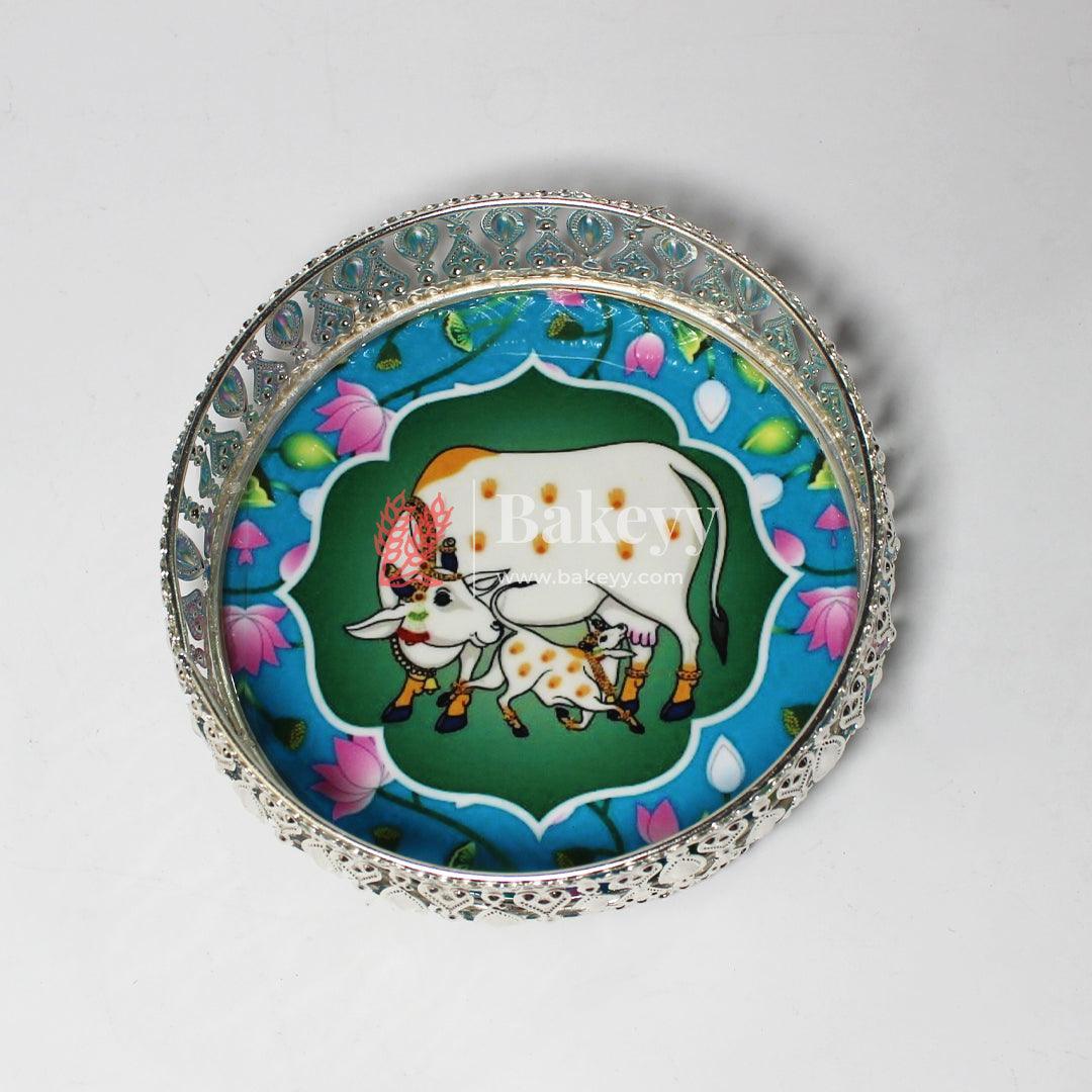 6 Inch Elegant Silver Plated Decorative Pooja Thali | Round Metal Tray Home Decor Items | Pichwai Tray for Return Gifts | Decorative Tray - Bakeyy.com - India - 6 Inch Elegant Silver Plated Decorative Pooja Thali | Round Metal Tray Home Decor Items | Pichwai Tray for Return Gifts | Decorative Tray - Default Title