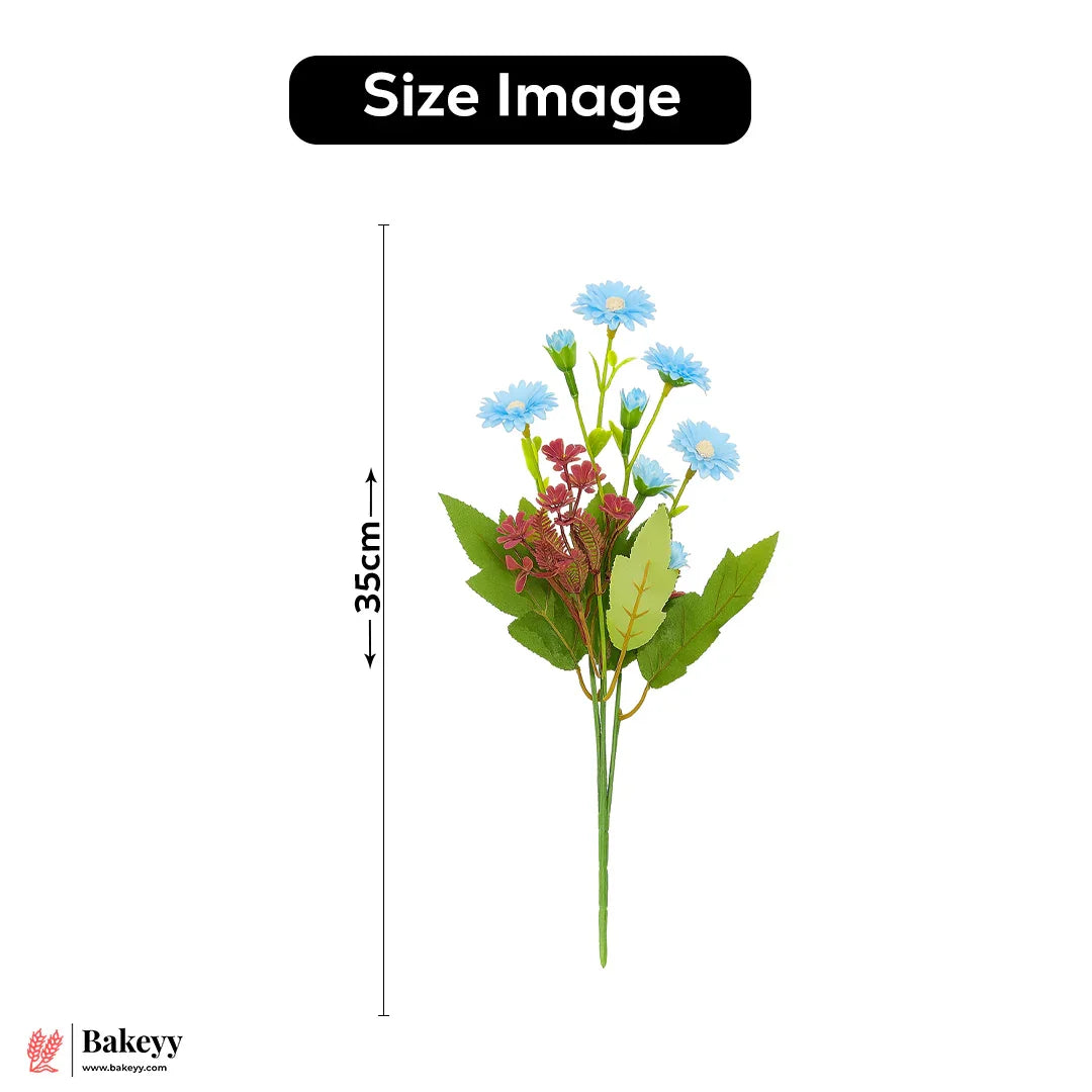 Artificial Daisies Flower Bunch – 35cm | Light Blue | Decorative Stick for Home & Events | Pack Of 1