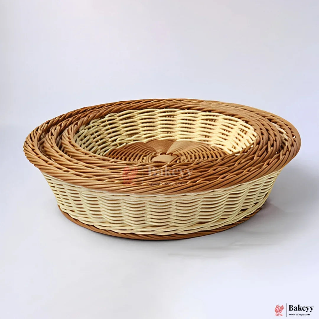 Round Handwoven Natural Rattan Basket| Wicker basket – Rustic Decorative Storage | Natural Finish - Bakeyy.com - India - Round Handwoven Natural Rattan Basket| Wicker basket – Rustic Decorative Storage | Natural Finish - Small