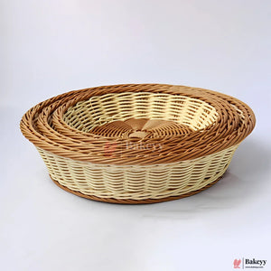 Round Handwoven Natural Rattan Basket| Wicker basket – Rustic Decorative Storage | Natural Finish - Bakeyy.com - India - Round Handwoven Natural Rattan Basket| Wicker basket – Rustic Decorative Storage | Natural Finish - Small
