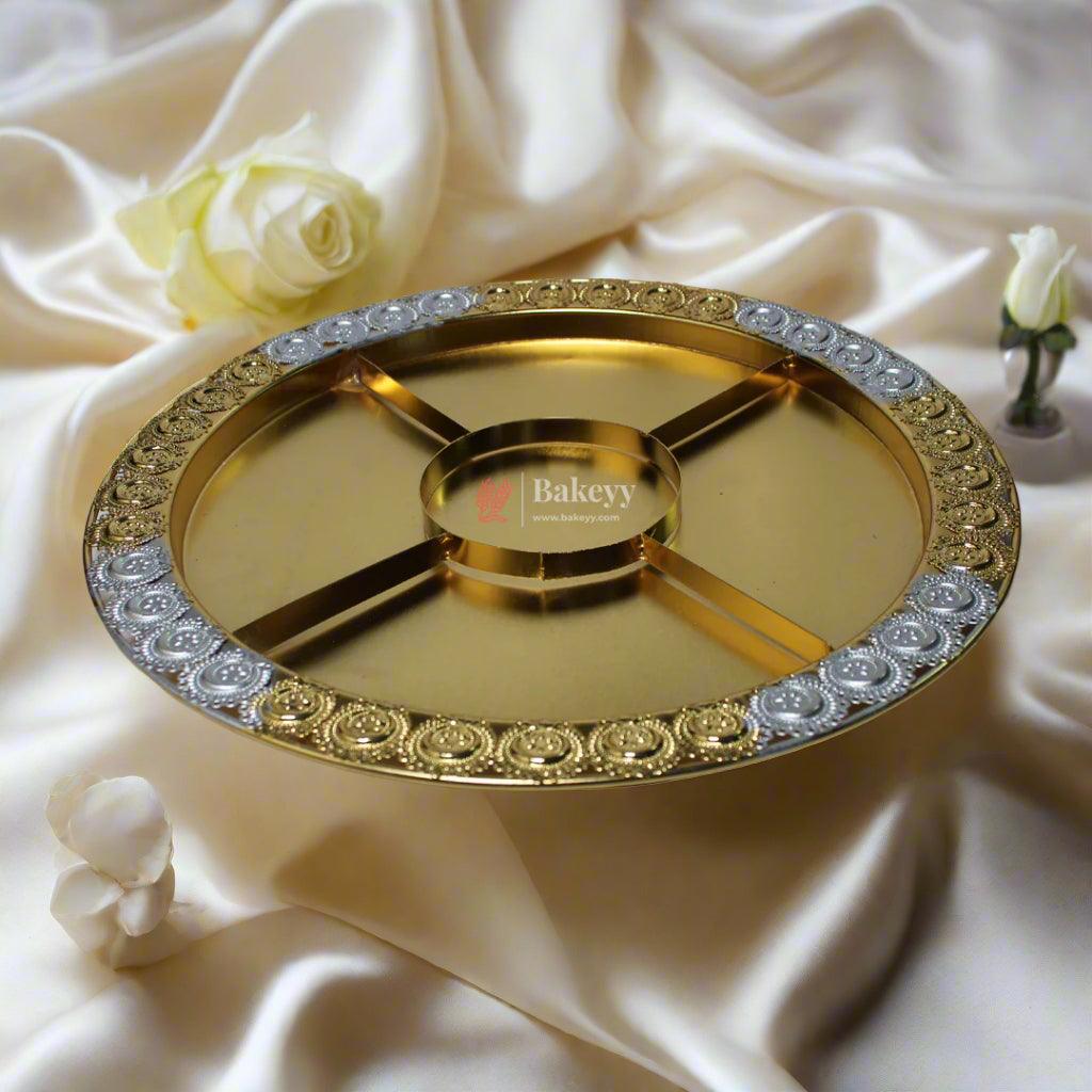 Premium Decorative Dry Fruit Tray – Elegant & Spacious Design |Luxurious Gold-Plated Round Serving Tray with 5-Part Sections - Bakeyy.com - India - Premium Decorative Dry Fruit Tray – Elegant & Spacious Design |Luxurious Gold-Plated Round Serving Tray with 5-Part Sections - Default Title