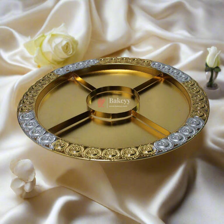 Premium Decorative Dry Fruit Tray – Elegant & Spacious Design |Luxurious Gold-Plated Round Serving Tray with 5-Part Sections - Bakeyy.com - India - Premium Decorative Dry Fruit Tray – Elegant & Spacious Design |Luxurious Gold-Plated Round Serving Tray with 5-Part Sections - Default Title