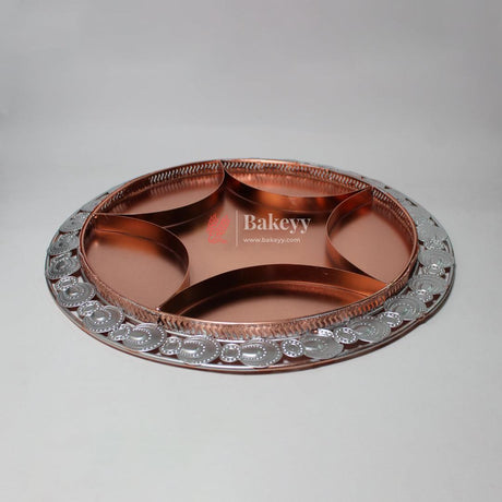 36 cm Decorative Serving Tray |Luxurious Round Elegant Rose Gold & Silver-Plated Partition Platter| Metal Dry Fruit Tray - Bakeyy.com - India - 36 cm Decorative Serving Tray |Luxurious Round Elegant Rose Gold & Silver-Plated Partition Platter| Metal Dry Fruit Tray - Default Title