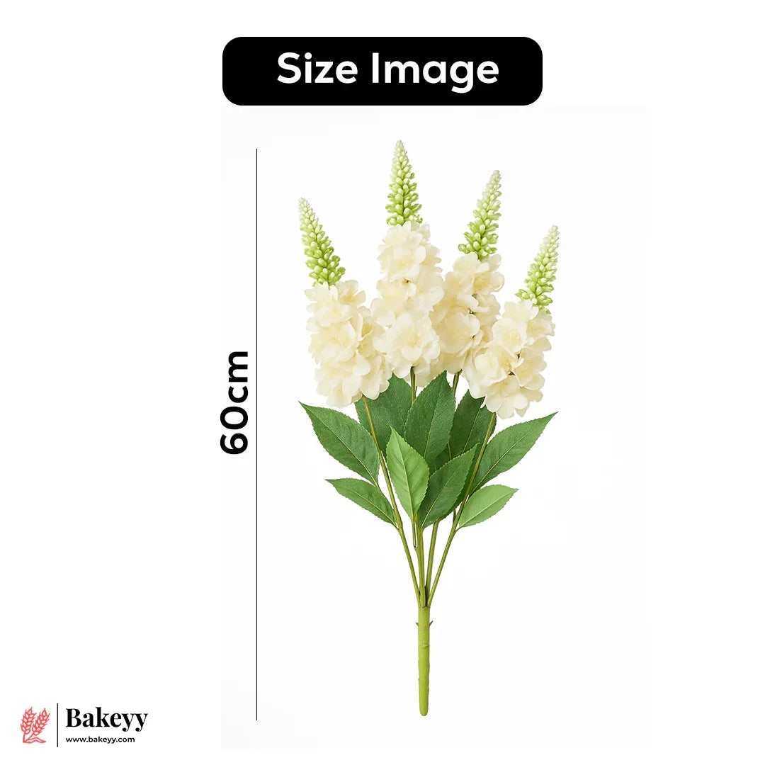 Artificial Delphinium Flower Bunch – 60cm |  Light Cream | Decorative Stick for Home & Events | Pack Of 1