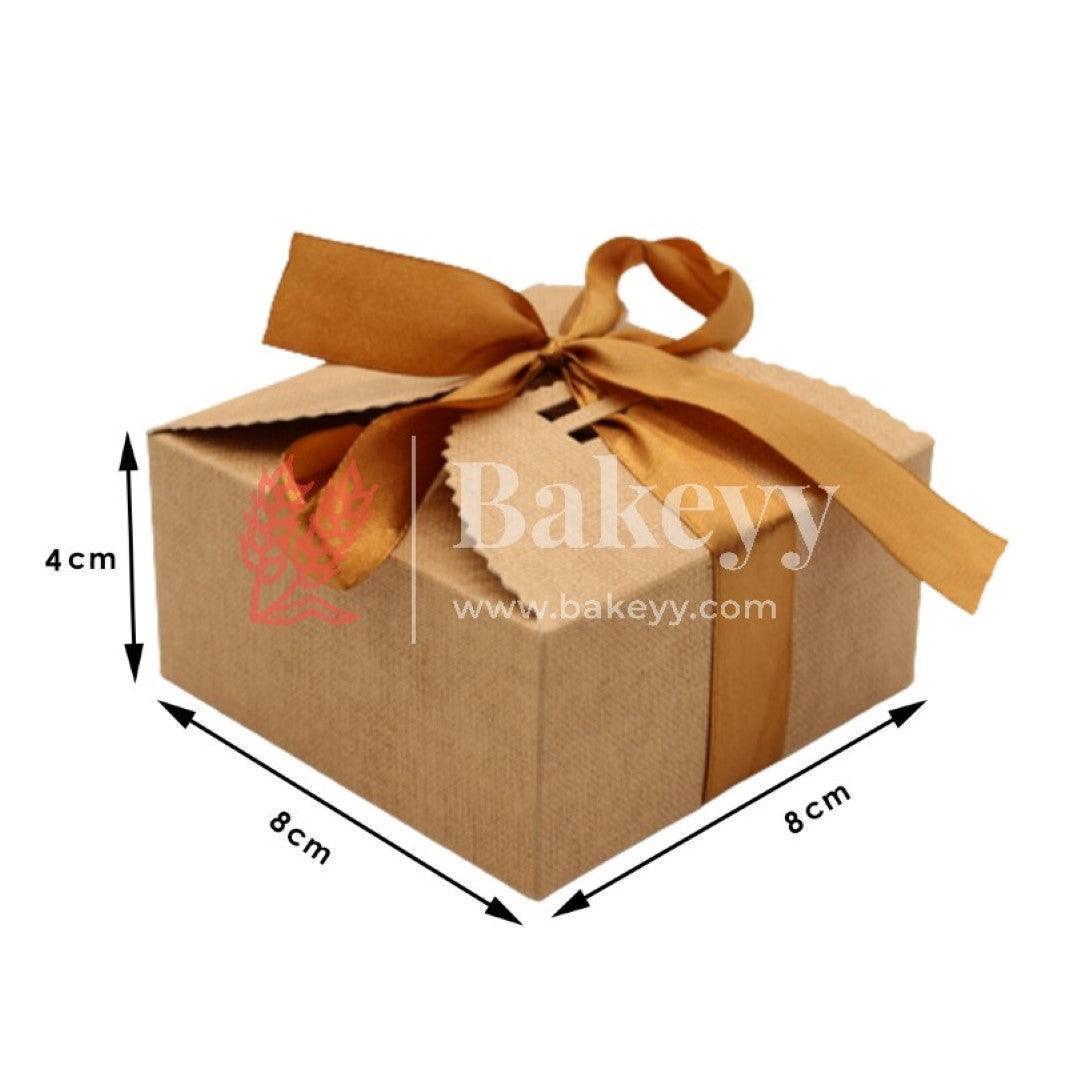 Brown Gift Box for Presents, 10 Pack Small Empty Kraft Gift Boxes with Ribbon For Packaging Candy, Cookie, Chocolate | Pack of 10 - Bakeyy.com - India - Brown Gift Box for Presents, 10 Pack Small Empty Kraft Gift Boxes with Ribbon For Packaging Candy, Cookie, Chocolate | Pack of 10 - Small (8x8x4 cm)